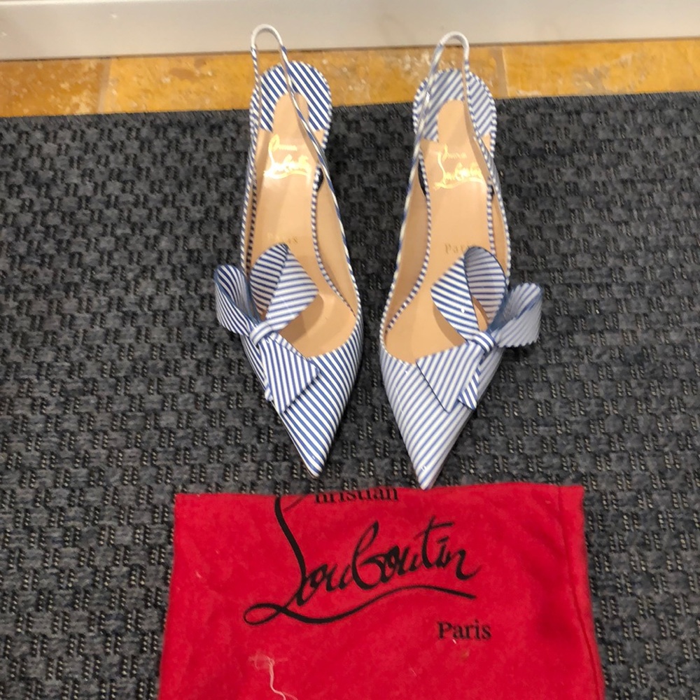 Christian louboutin blue and white stripe pumps